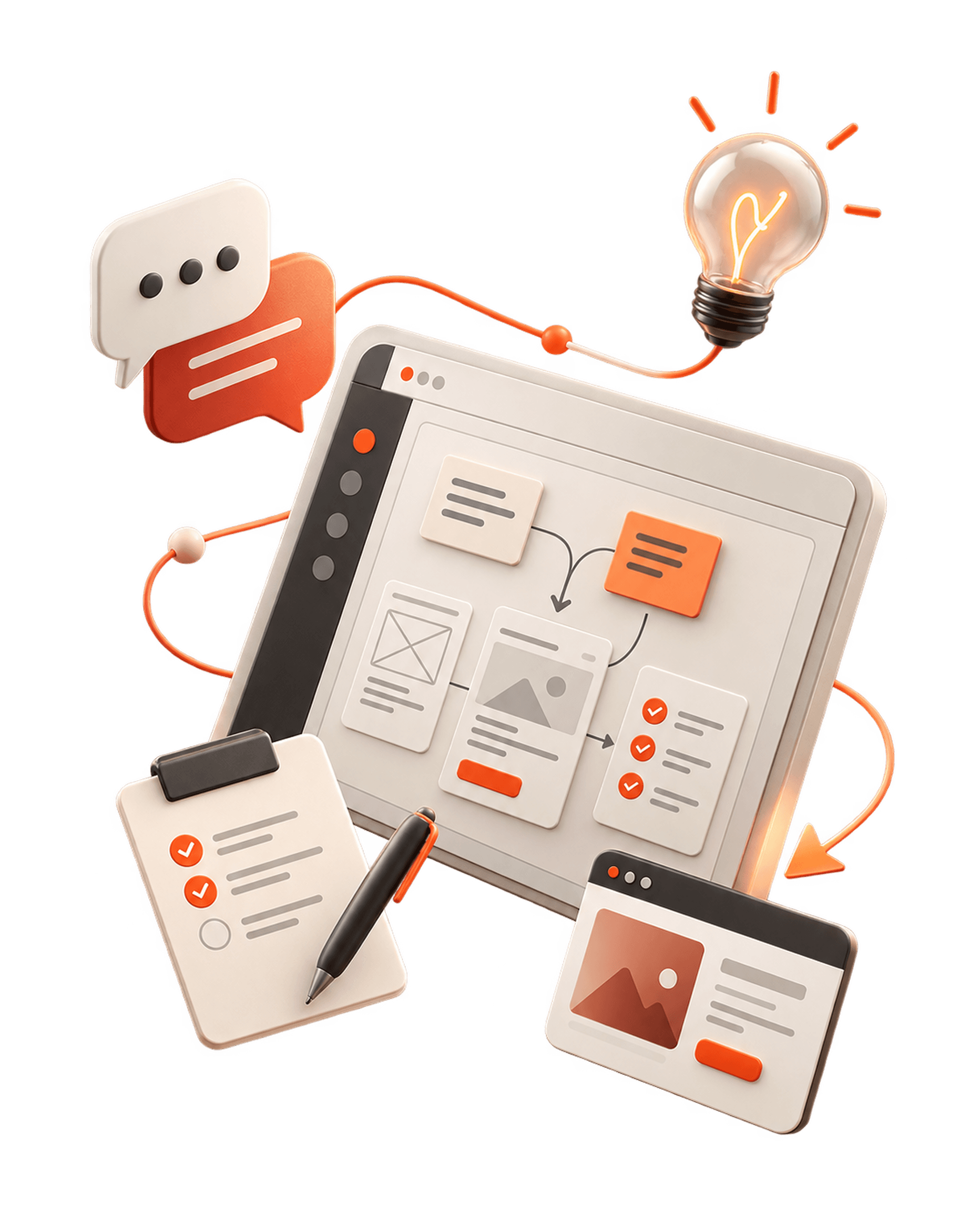 Workspace with a laptop and product wireframes