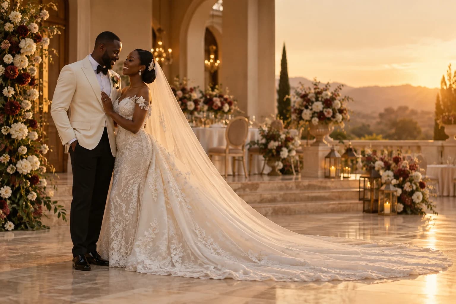 Editorial Nigerian wedding portrait in warm golden light representing the Classic experience
